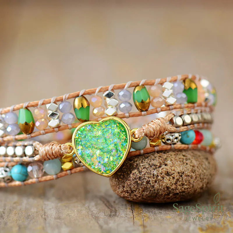 Green Kindred Heart Wrap Bracelet