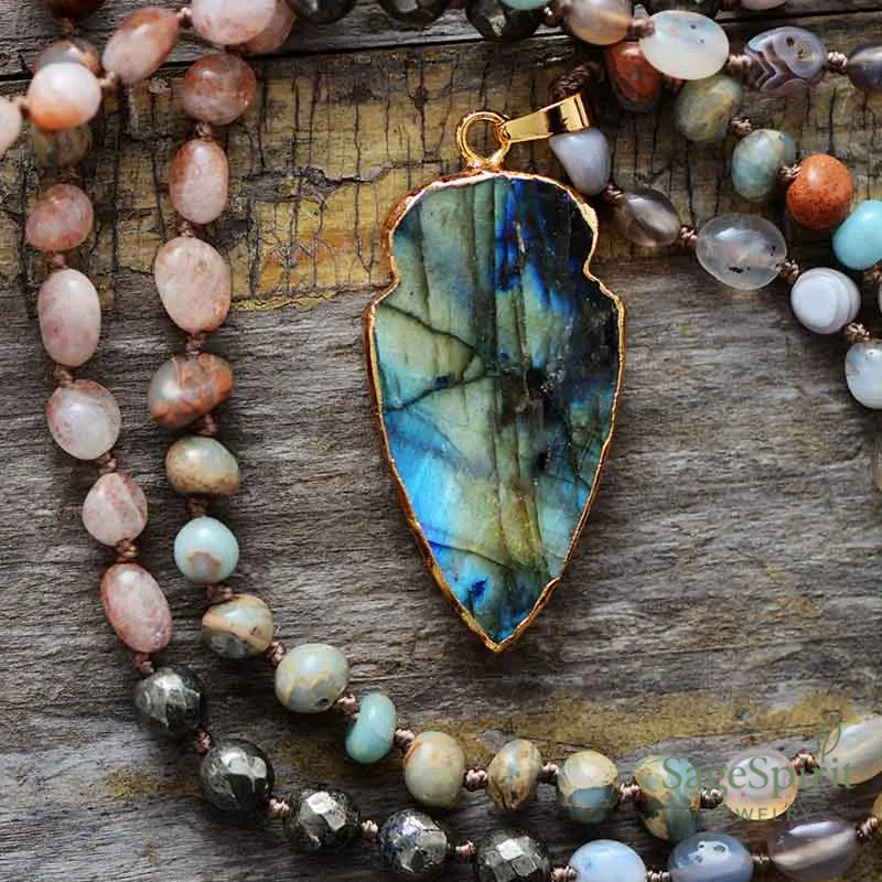Strawberry Quartz & Labradorite Soul Drop Necklace