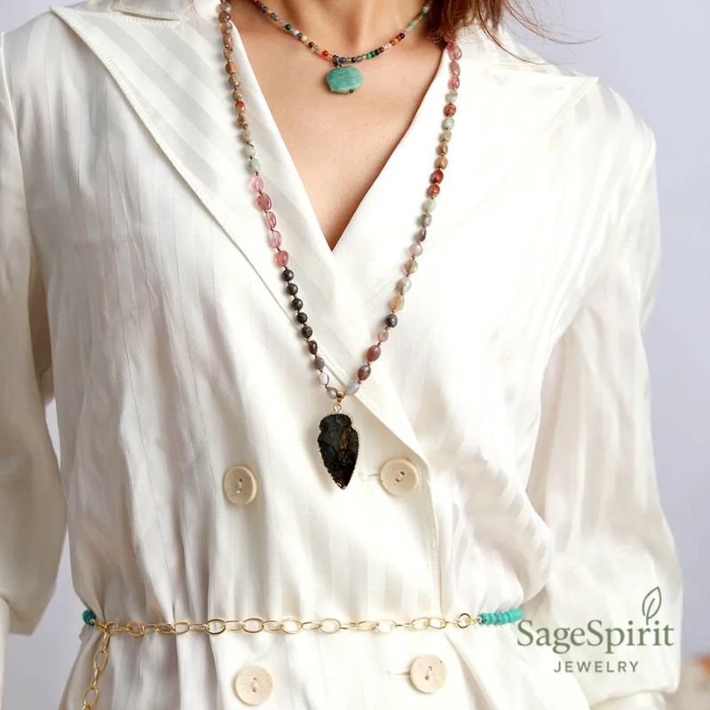 Strawberry Quartz & Labradorite Soul Drop Necklace