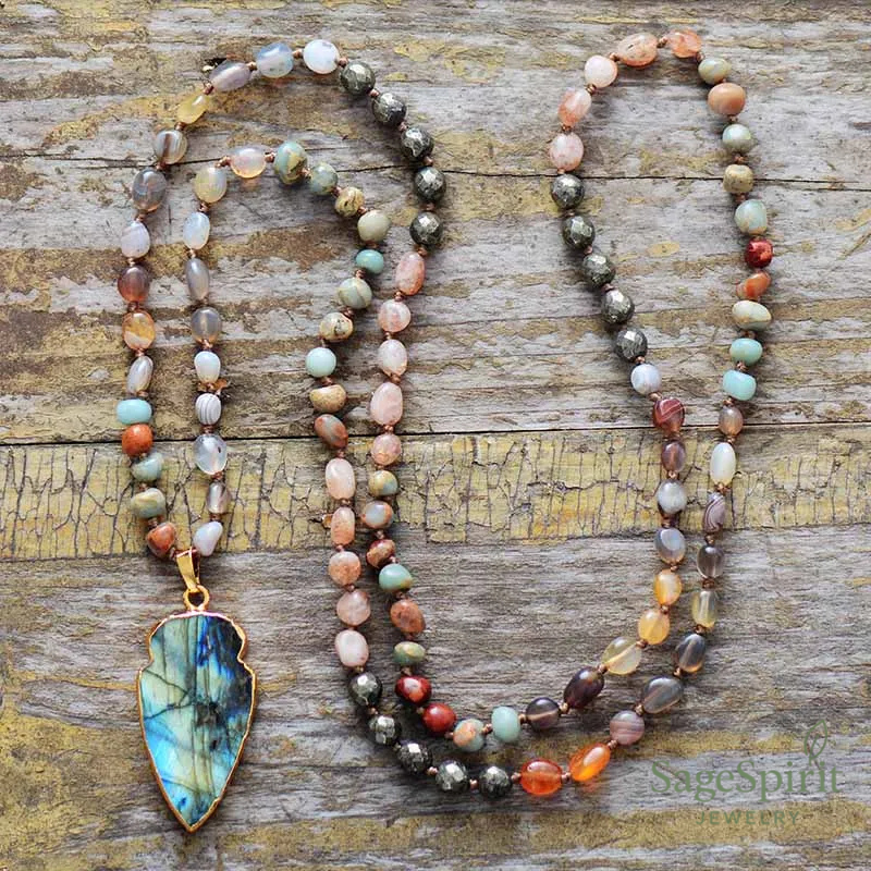 Strawberry Quartz & Labradorite Soul Drop Necklace