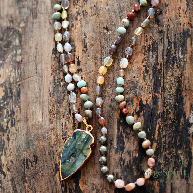 Strawberry Quartz & Labradorite Soul Drop Necklace