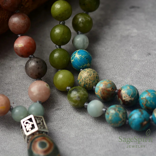 Tranquility Mala Necklace – 108 Beads of Agate, Jasper & Reiki Energy