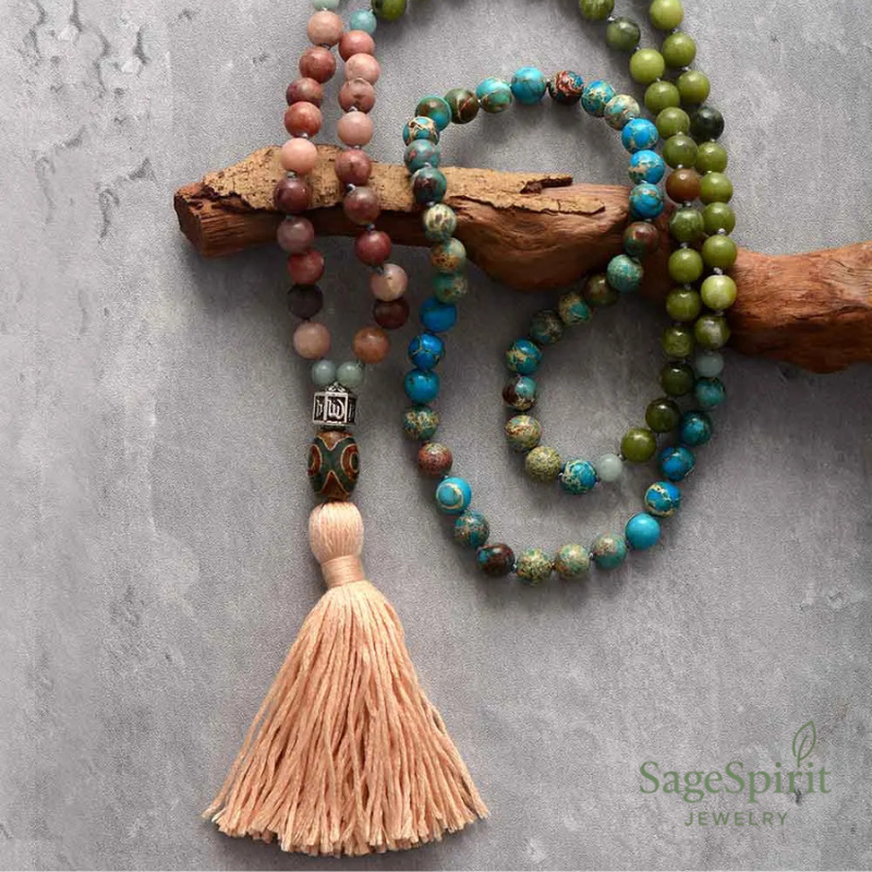 Tranquility Mala Necklace – 108 Beads of Agate, Jasper & Reiki Energy