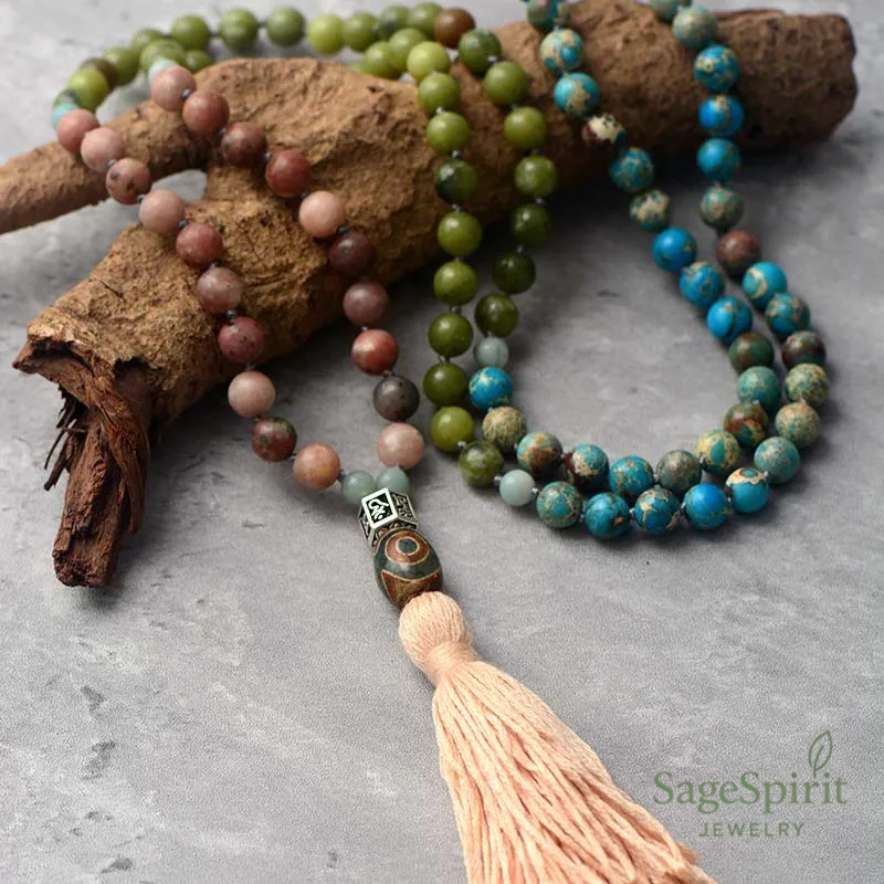 Tranquility Mala Necklace – 108 Beads of Agate, Jasper & Reiki Energy