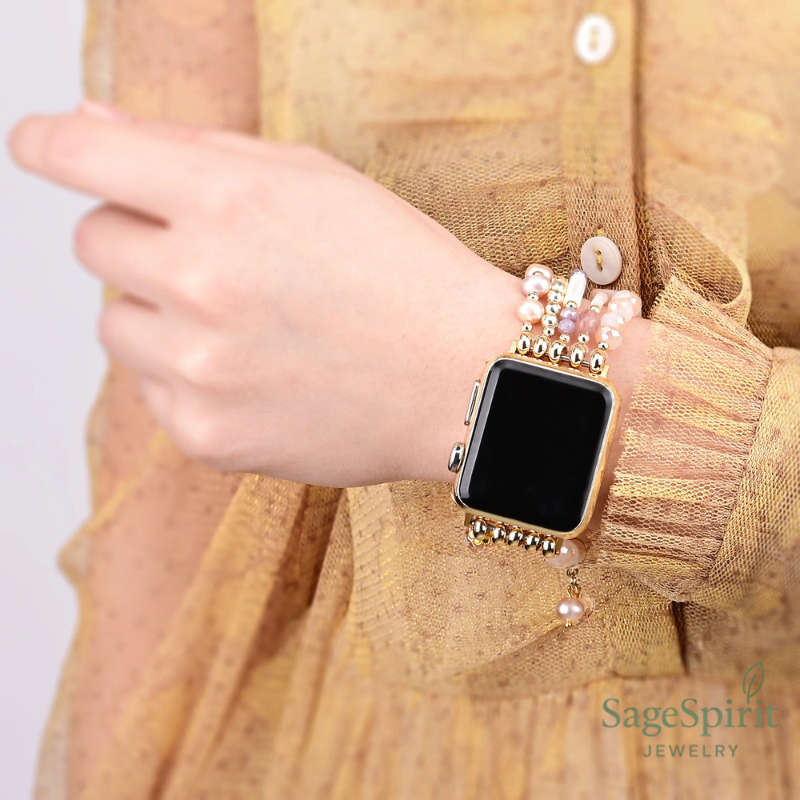 Sunstone & Strawberry Quartz Beaded Apple Watch Bracelet