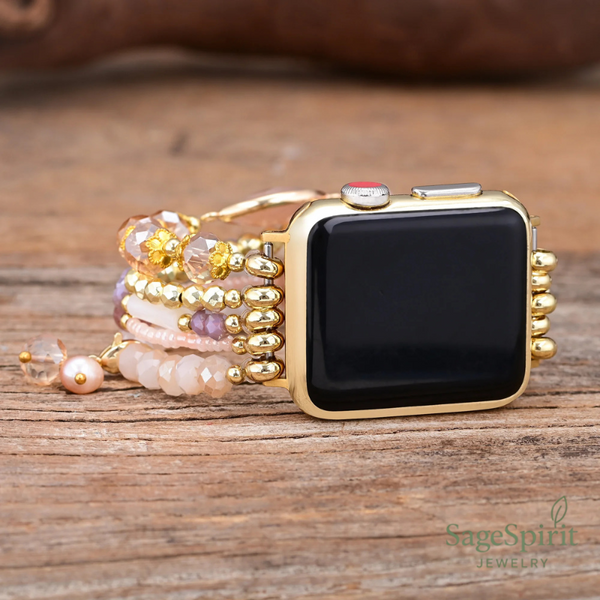 Sunstone & Strawberry Quartz Beaded Apple Watch Bracelet