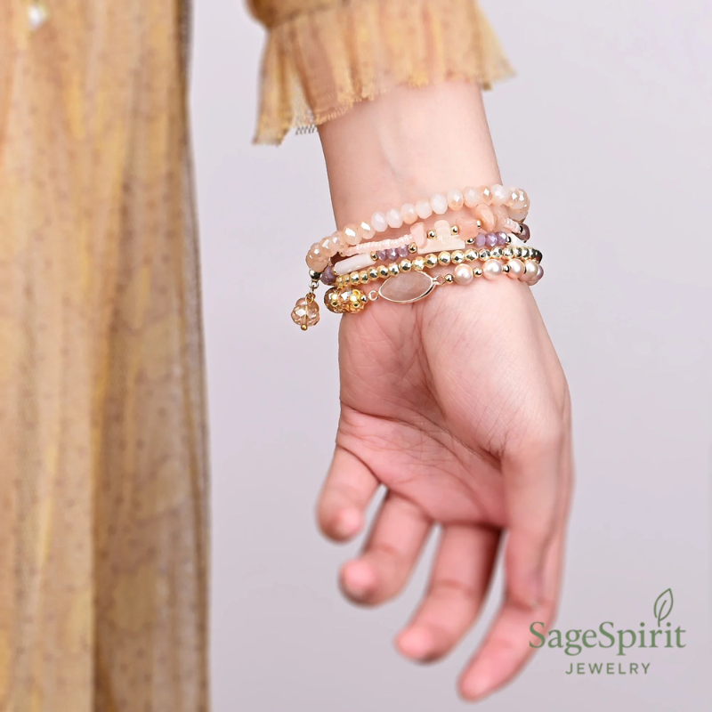 Sunstone & Strawberry Quartz Beaded Apple Watch Bracelet