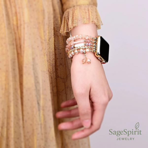 Sunstone & Strawberry Quartz Beaded Apple Watch Bracelet