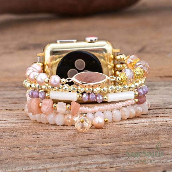 Sunstone & Strawberry Quartz Beaded Apple Watch Bracelet