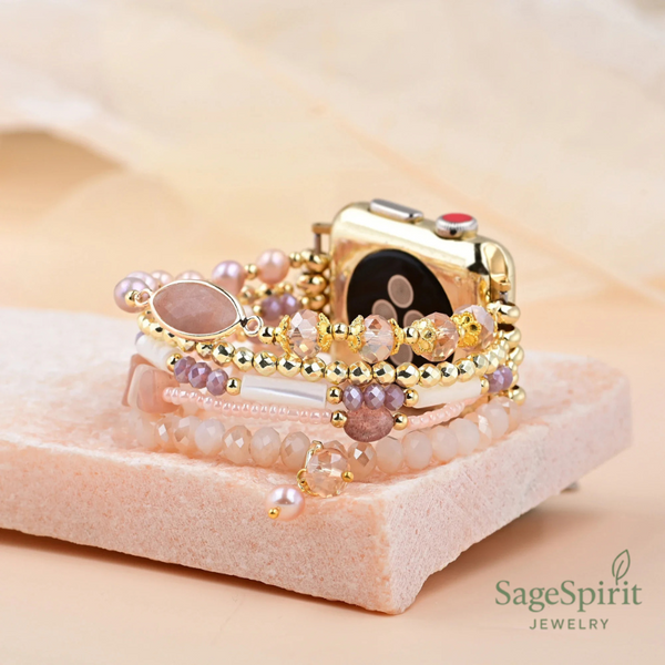 Sunstone & Strawberry Quartz Beaded Apple Watch Bracelet