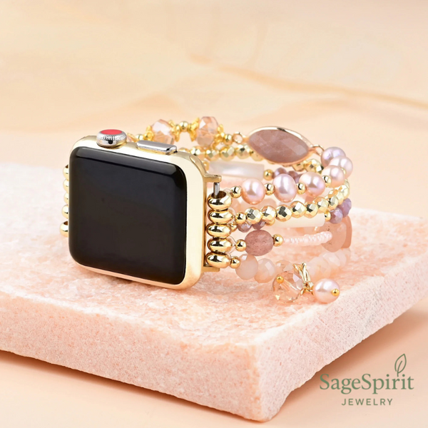 Sunstone & Strawberry Quartz Beaded Apple Watch Bracelet