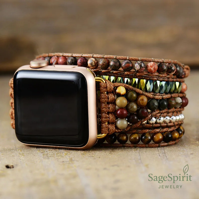 Tiger’s Grounding Wrap – 5X Natural Stone Apple Watch Band