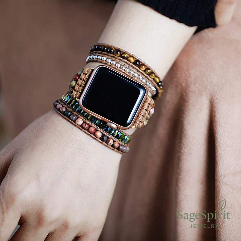 Tiger’s Grounding Wrap – 5X Natural Stone Apple Watch Band
