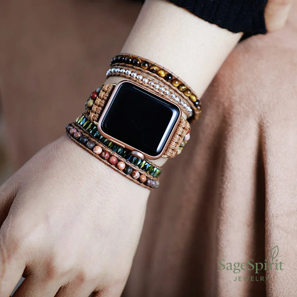 Tiger’s Grounding Wrap – 5X Natural Stone Apple Watch Band