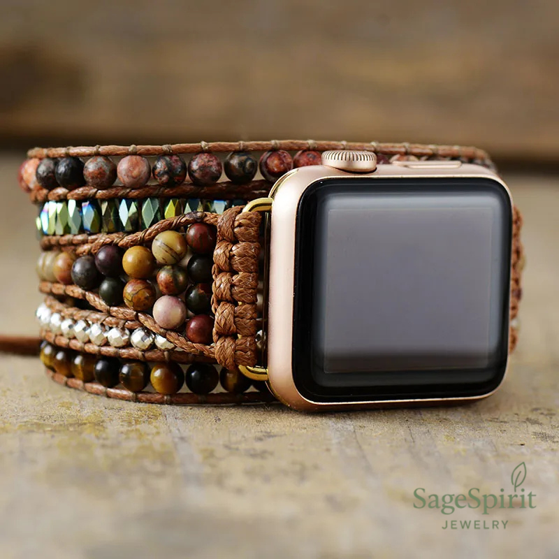 Tiger’s Grounding Wrap – 5X Natural Stone Apple Watch Band