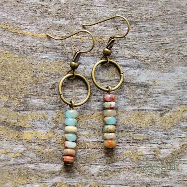 King Jasper Ethnic Circle Earrings