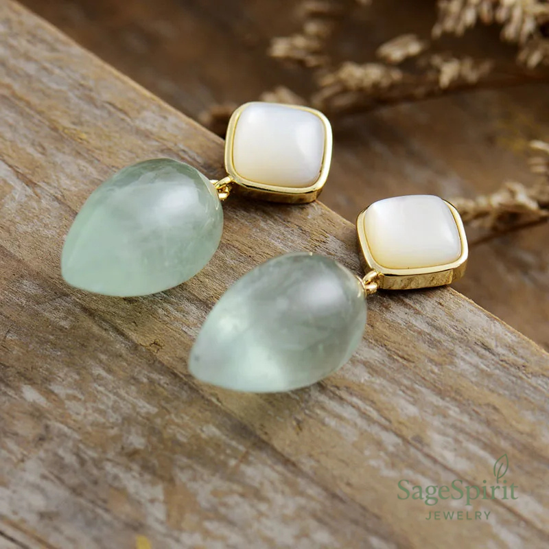 Golden Quartz Shell Drop Earrings