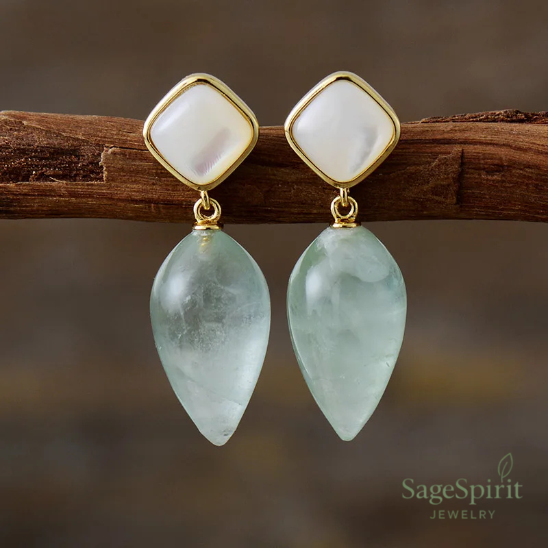 Golden Quartz Shell Drop Earrings