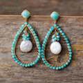 Amazonite Pearl Teardrop Earrings