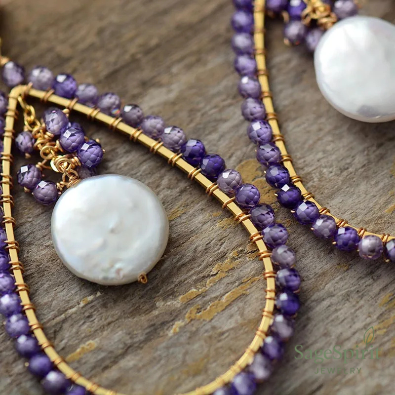 Amethyst Pearl Teardrop Earrings
