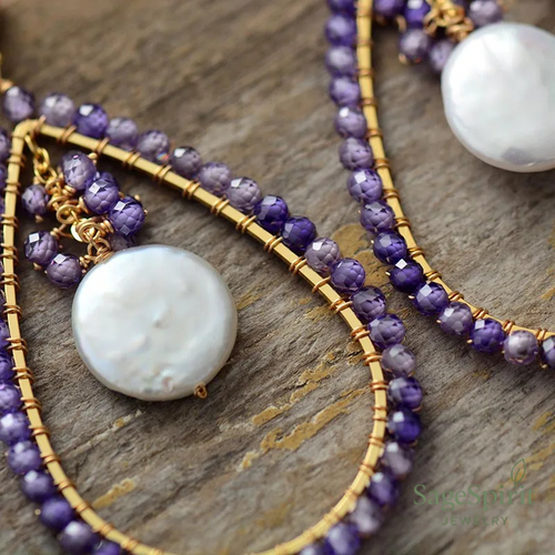 Amethyst Pearl Teardrop Earrings