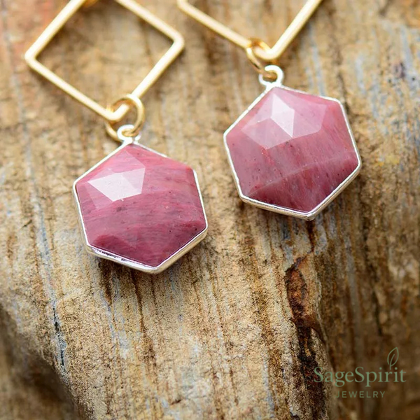 Rhodonite Harmony Geometric Drop Earrings
