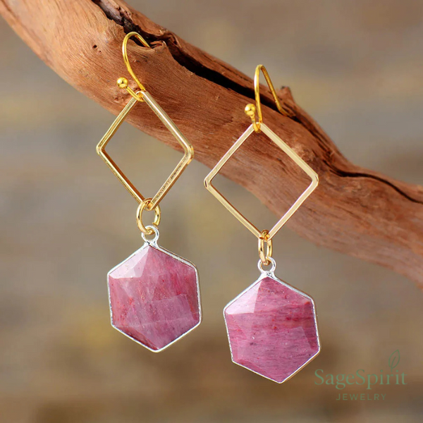 Rhodonite Harmony Geometric Drop Earrings