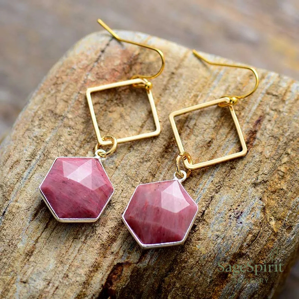 Rhodonite Harmony Geometric Drop Earrings