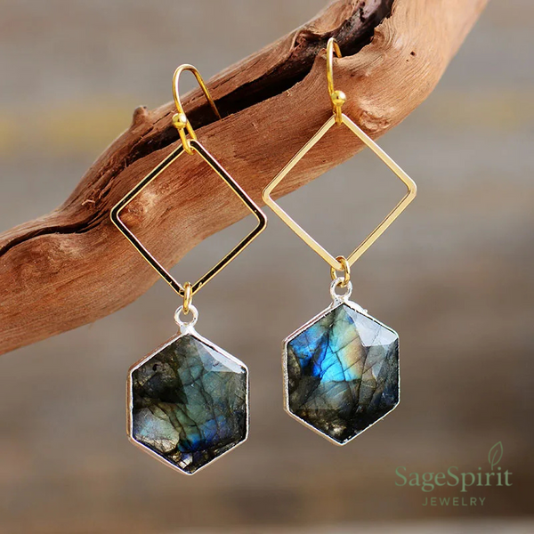 Labradorite Glow Geometric Drop Earrings