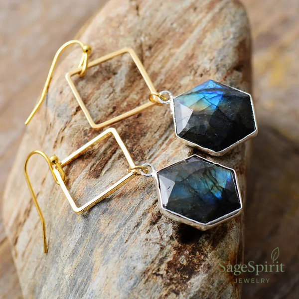 Labradorite Glow Geometric Drop Earrings