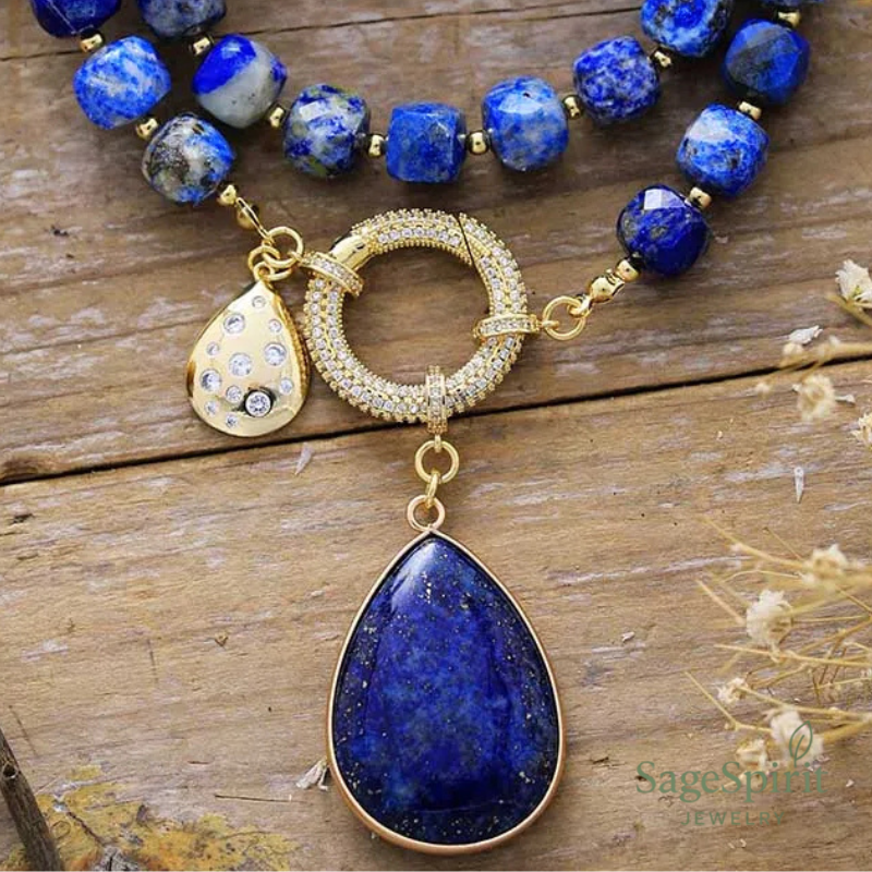 Celestial Lapis Lazuli Feather Pendant Necklace