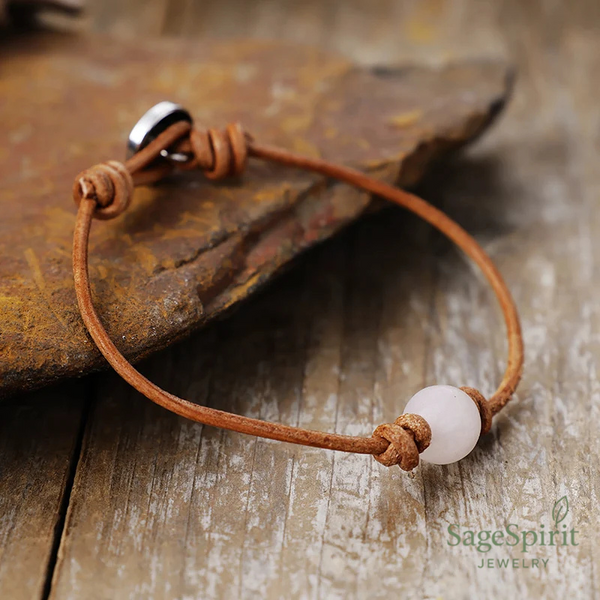 Rose Quartz Leather Wrap Bracelet