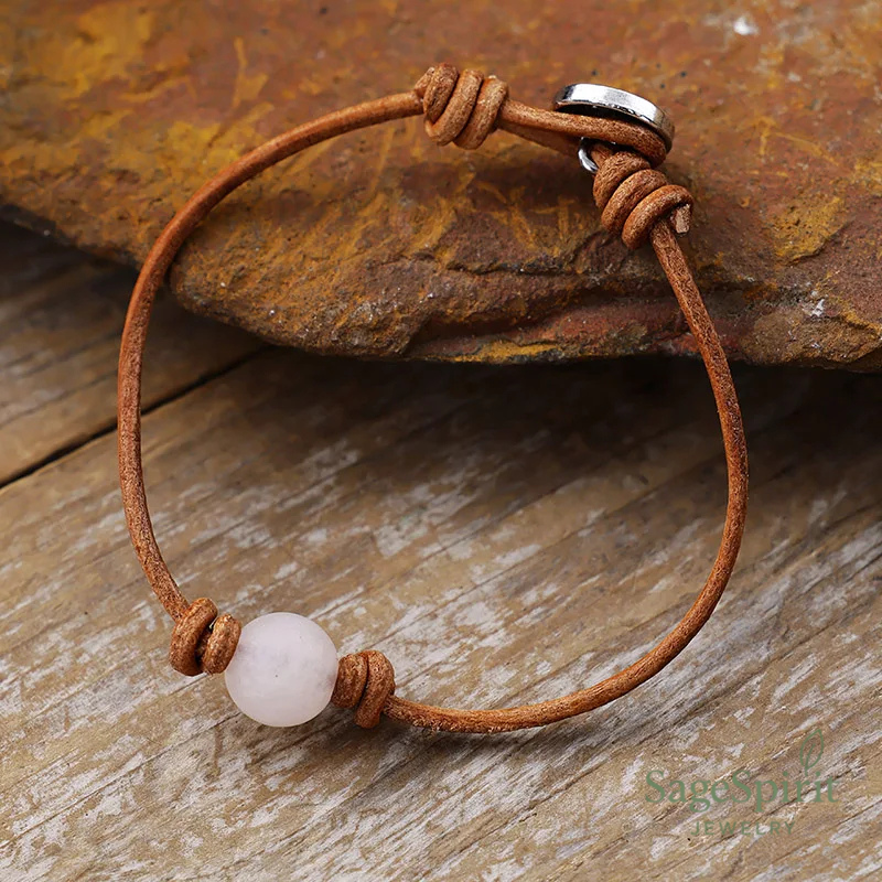 Rose Quartz Leather Wrap Bracelet