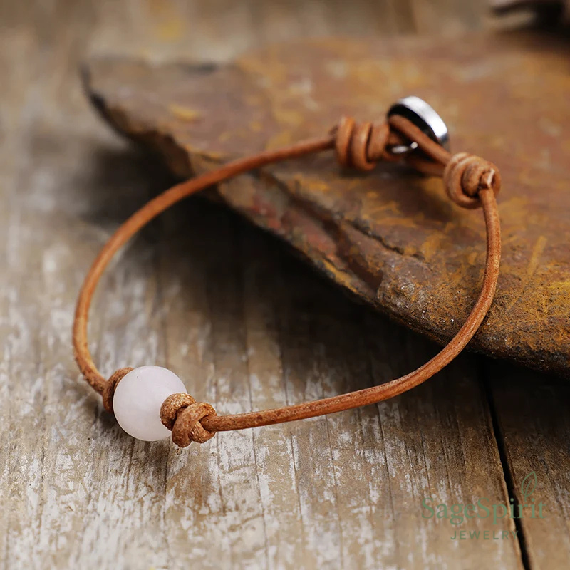 Rose Quartz Leather Wrap Bracelet
