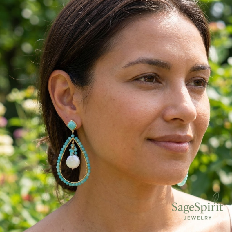Amazonite Pearl Teardrop Earrings