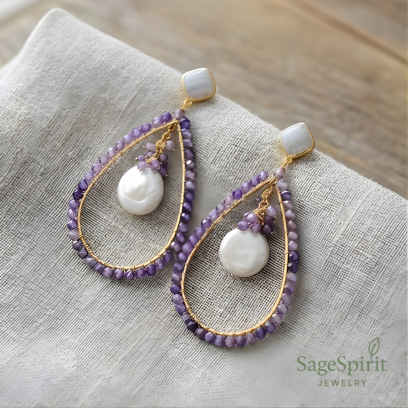 Amethyst Pearl Teardrop Earrings