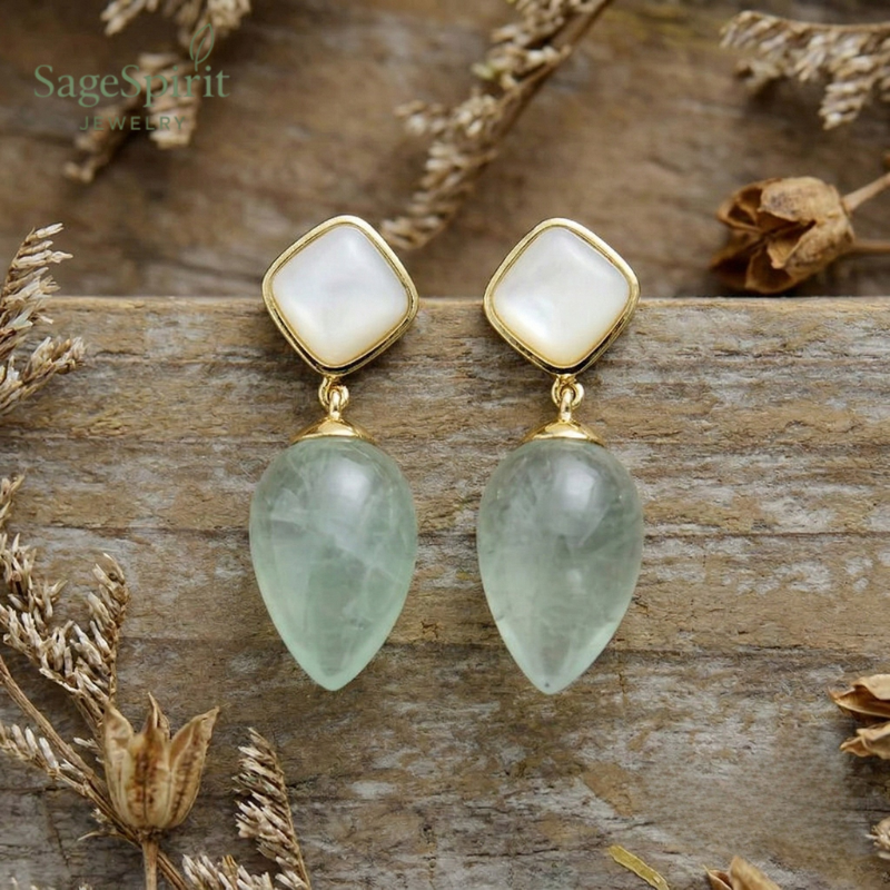 Golden Quartz Shell Drop Earrings