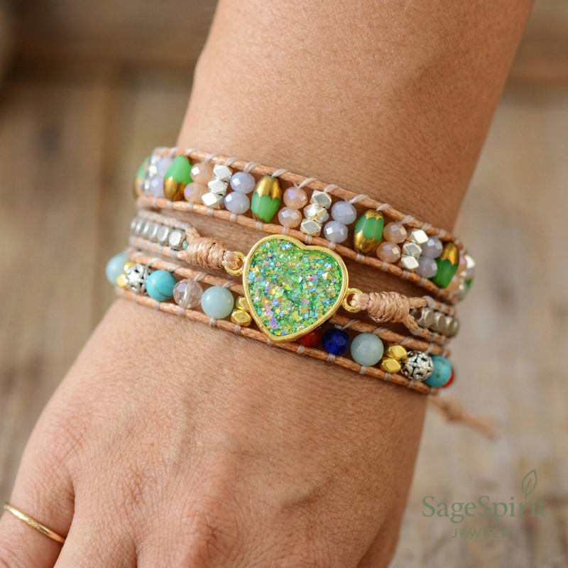 Green Kindred Heart Wrap Bracelet
