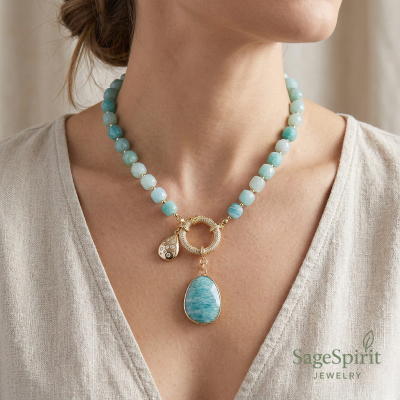 Amazonite Flow Lariat Necklace