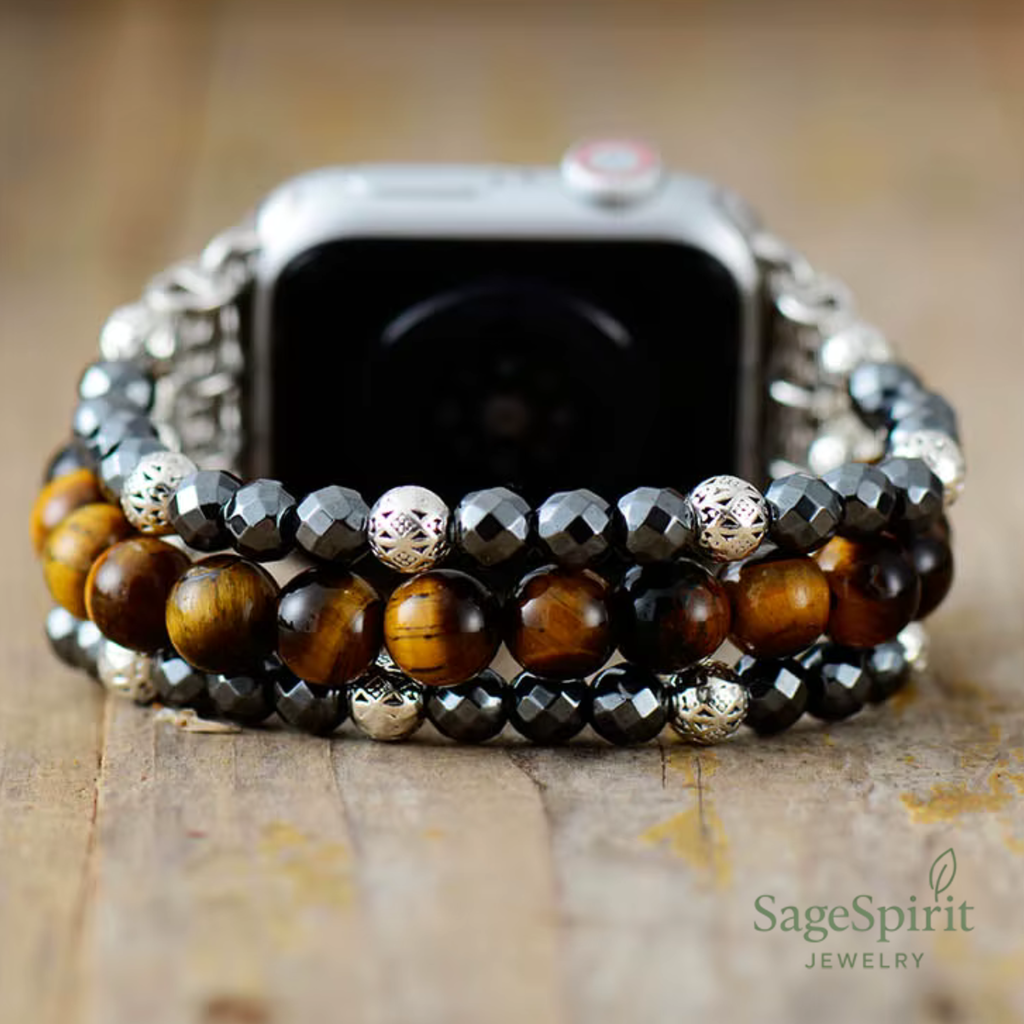 Tiger Eye & Hematite Grounding Smartwatch Strap