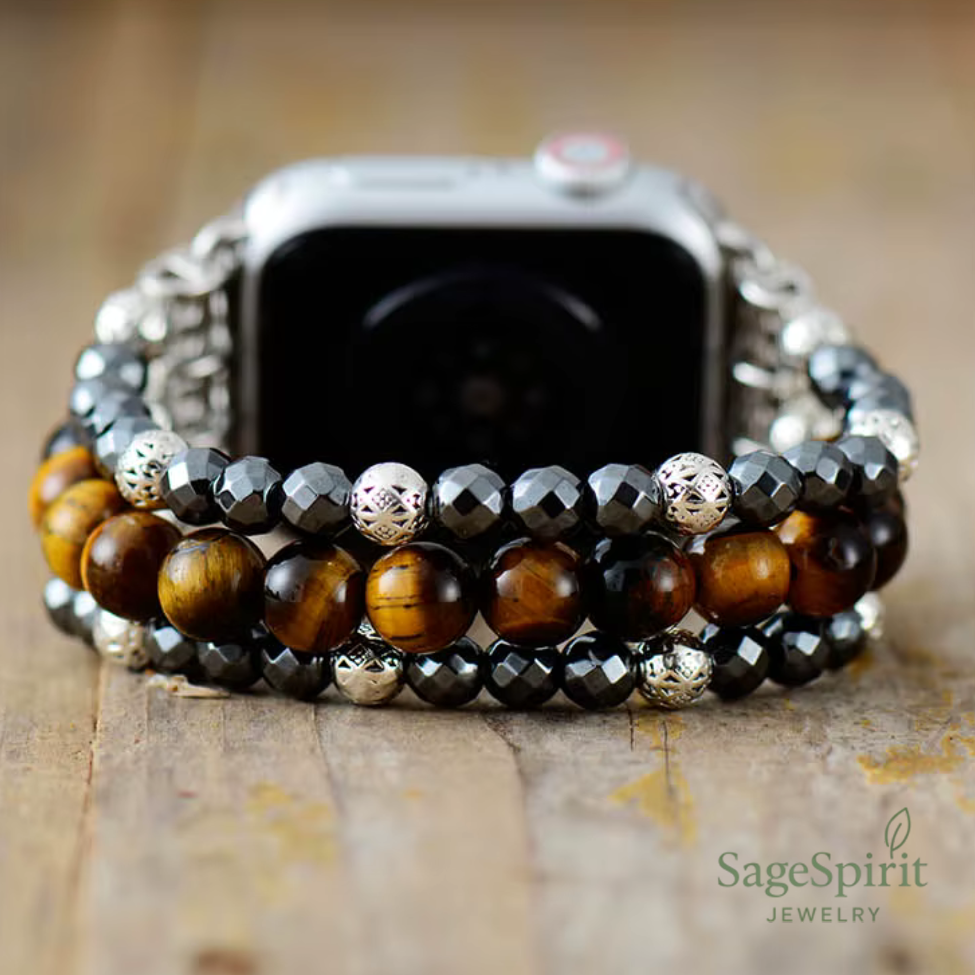 Tiger Eye & Hematite Grounding Smartwatch Strap