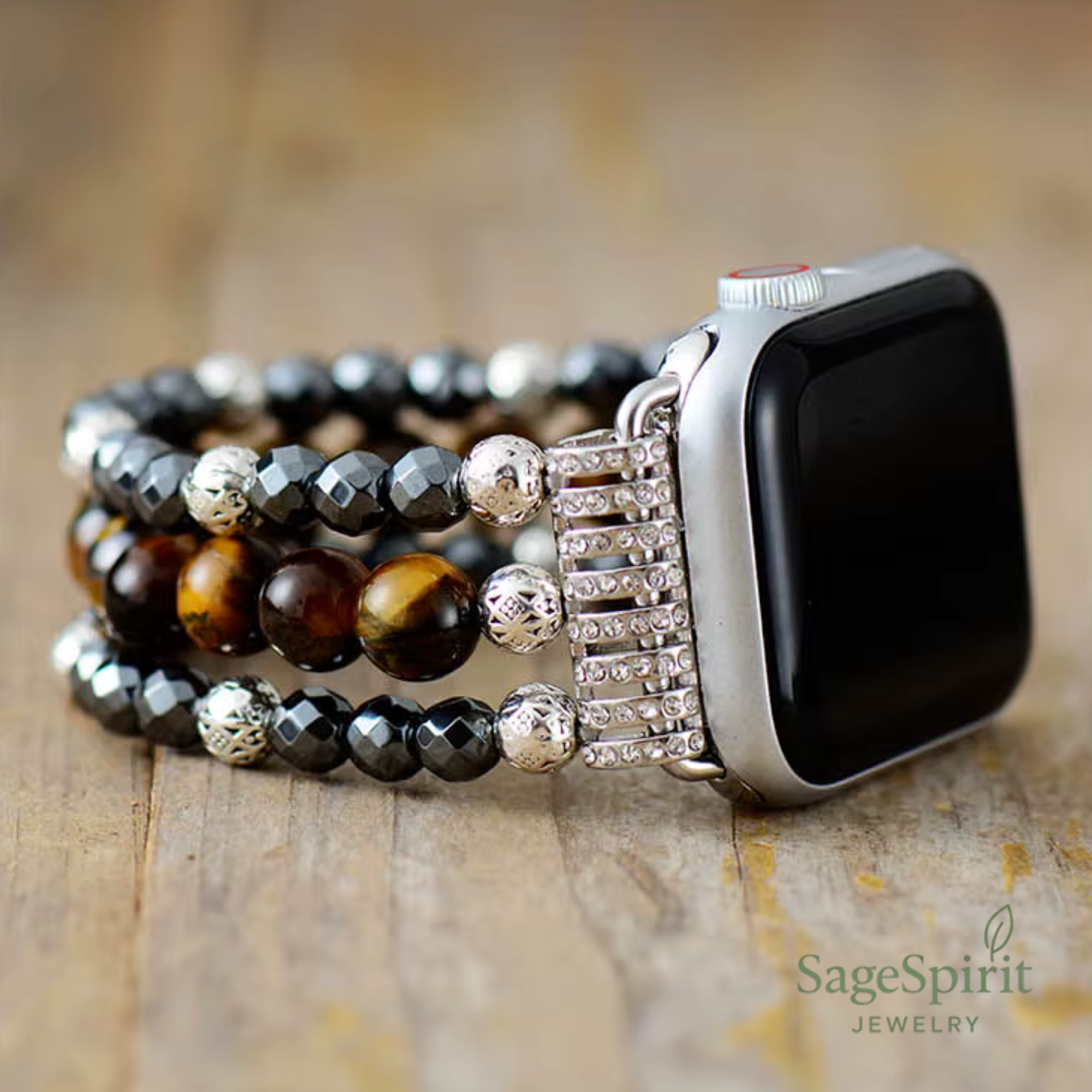 Tiger Eye & Hematite Grounding Smartwatch Strap