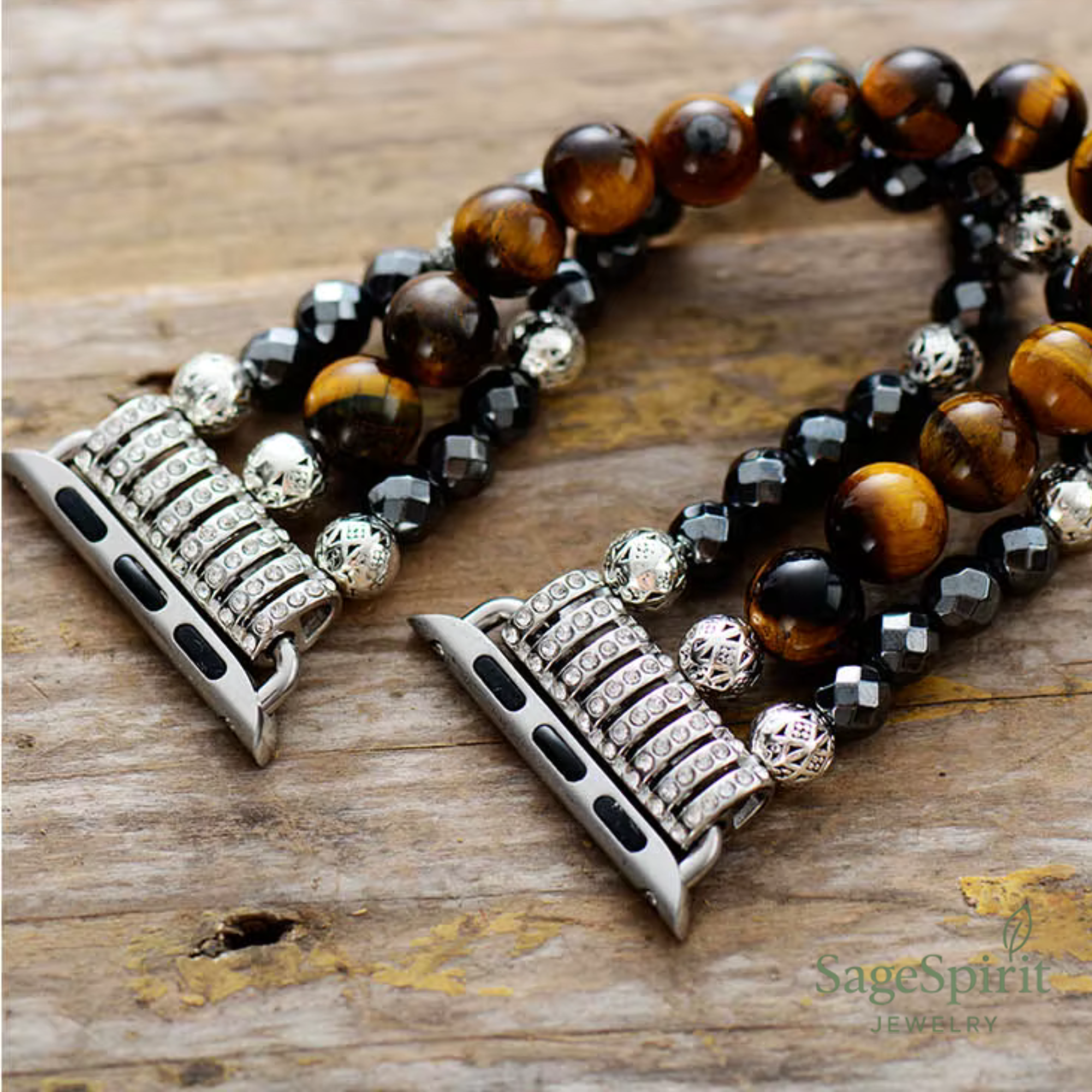 Tiger Eye & Hematite Grounding Smartwatch Strap