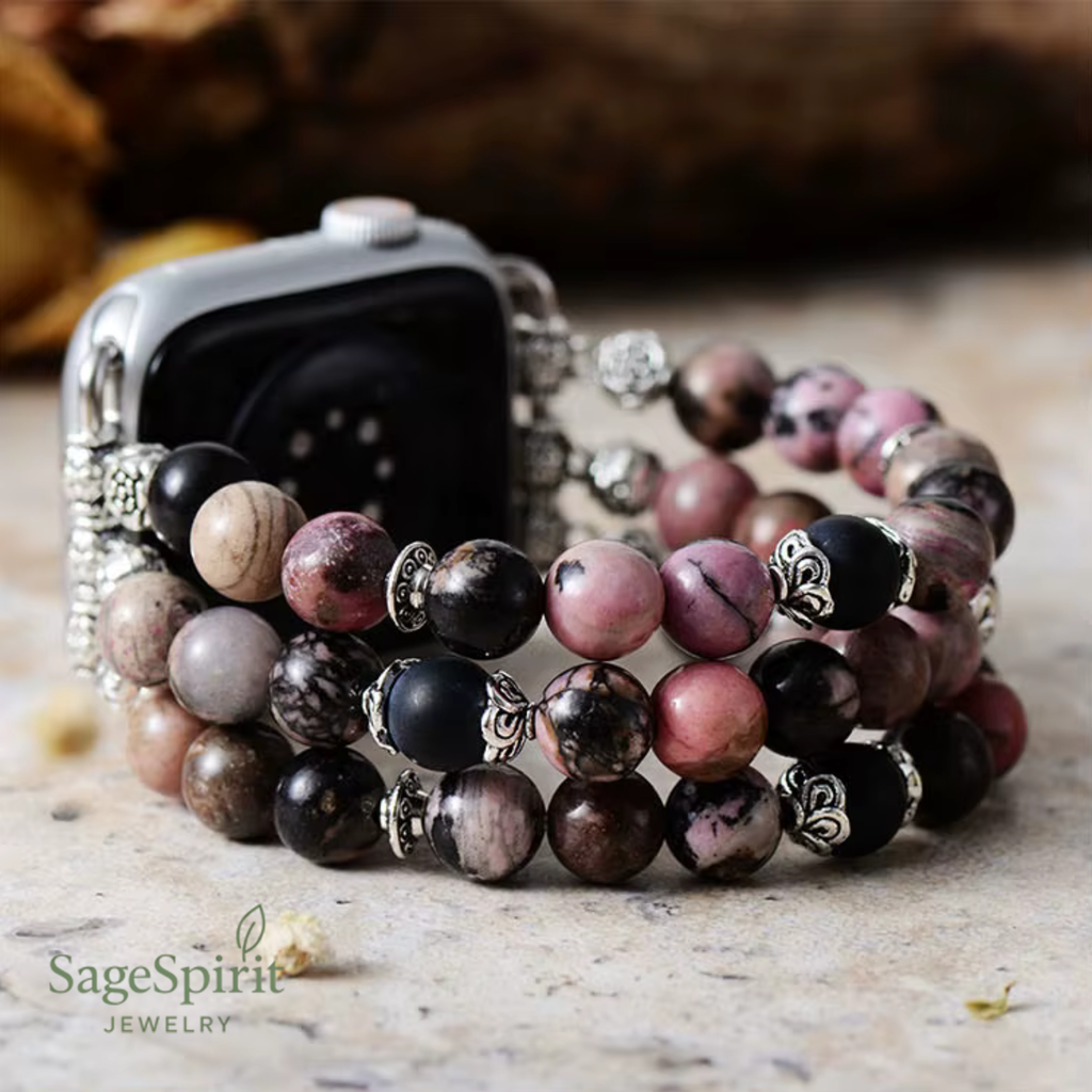 Bohemian Black Rhodonite Smartwatch Strap