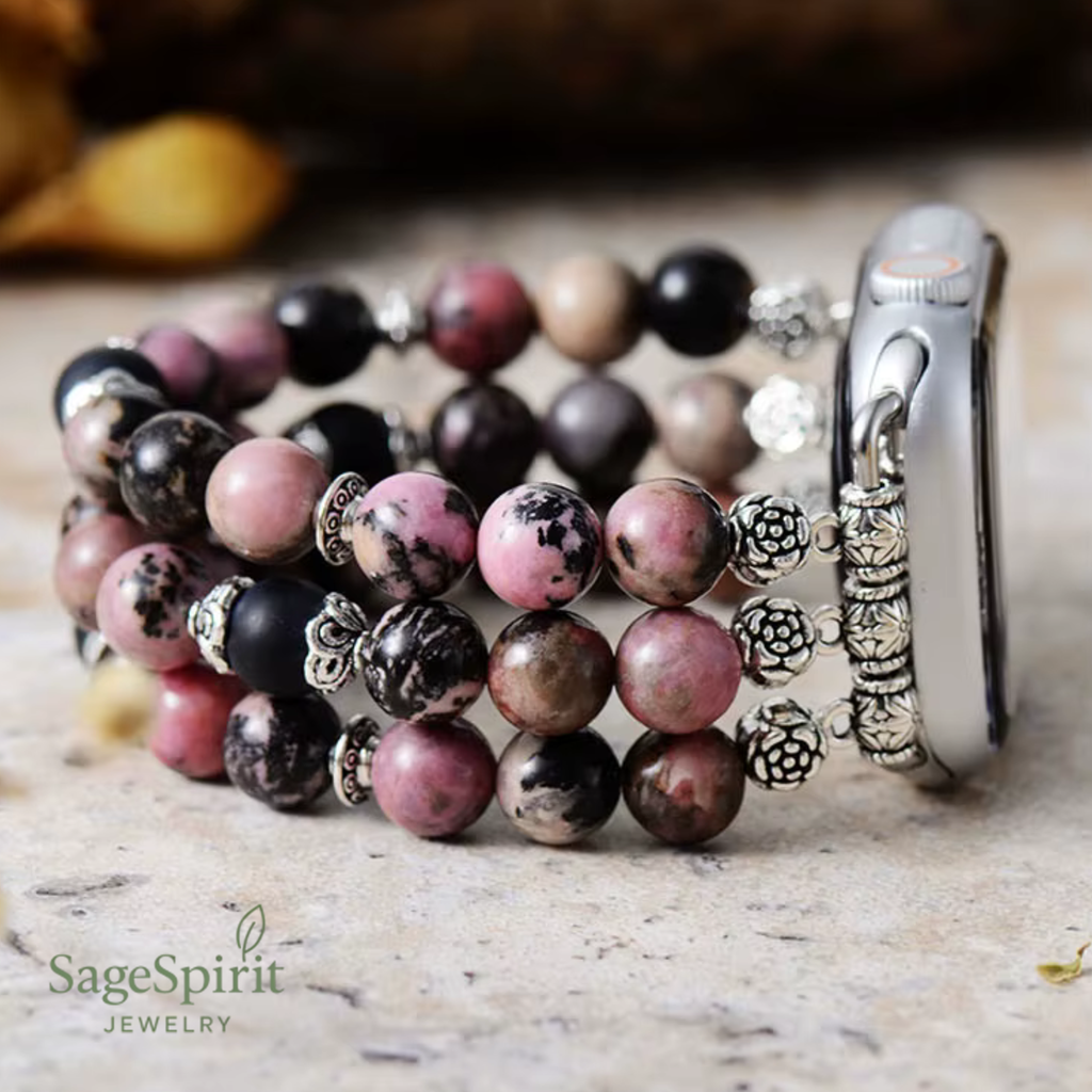 Bohemian Black Rhodonite Smartwatch Strap