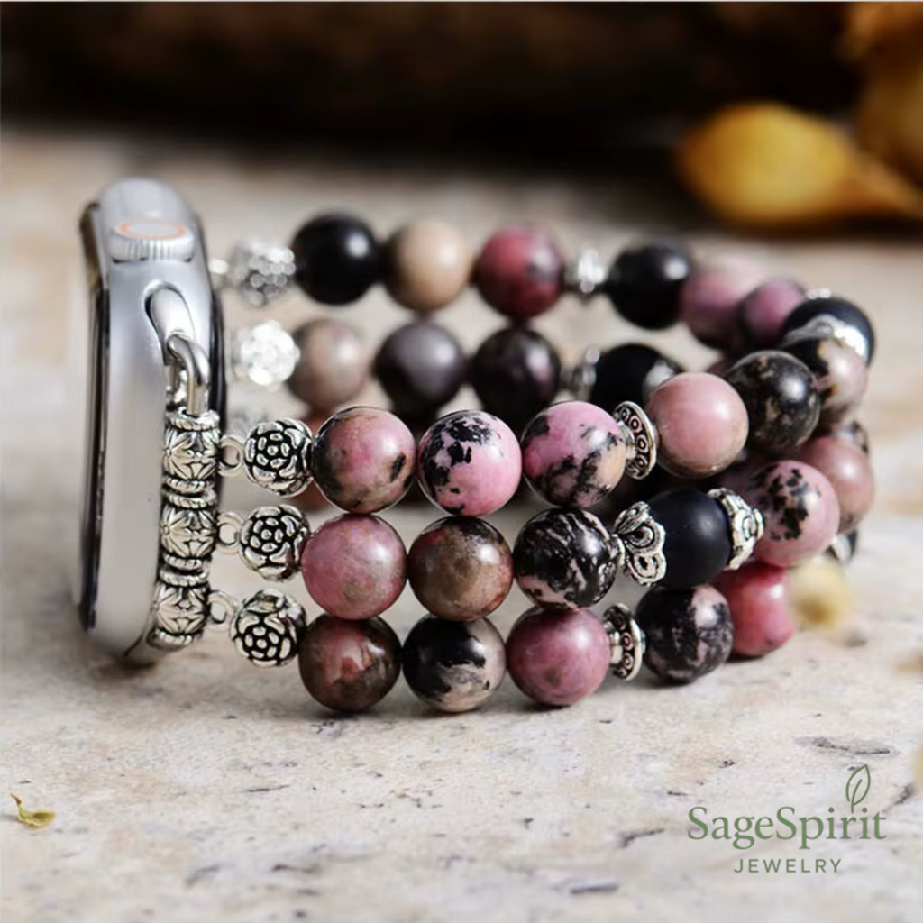 Bohemian Black Rhodonite Smartwatch Strap